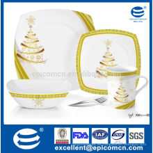 Cubiertos cuadrados de porcelana conjunto de platos reales cena dorada plana con tazón y taza de conjunto